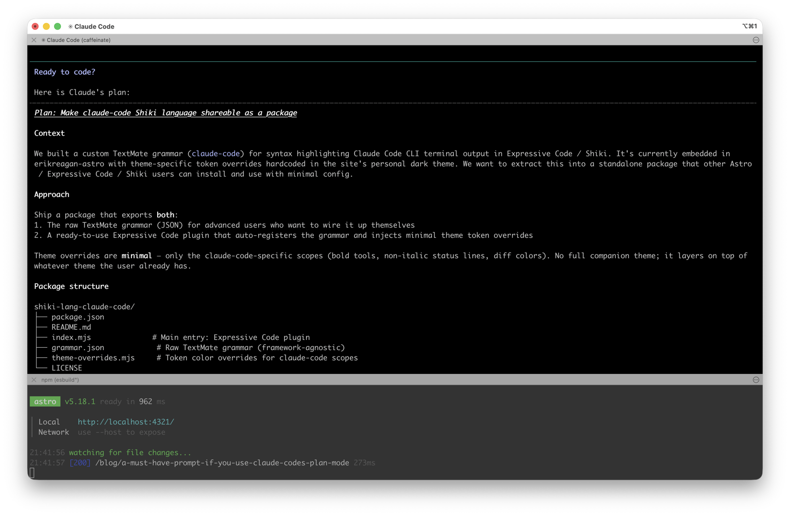 Claude Code showing the beginning of the plan output