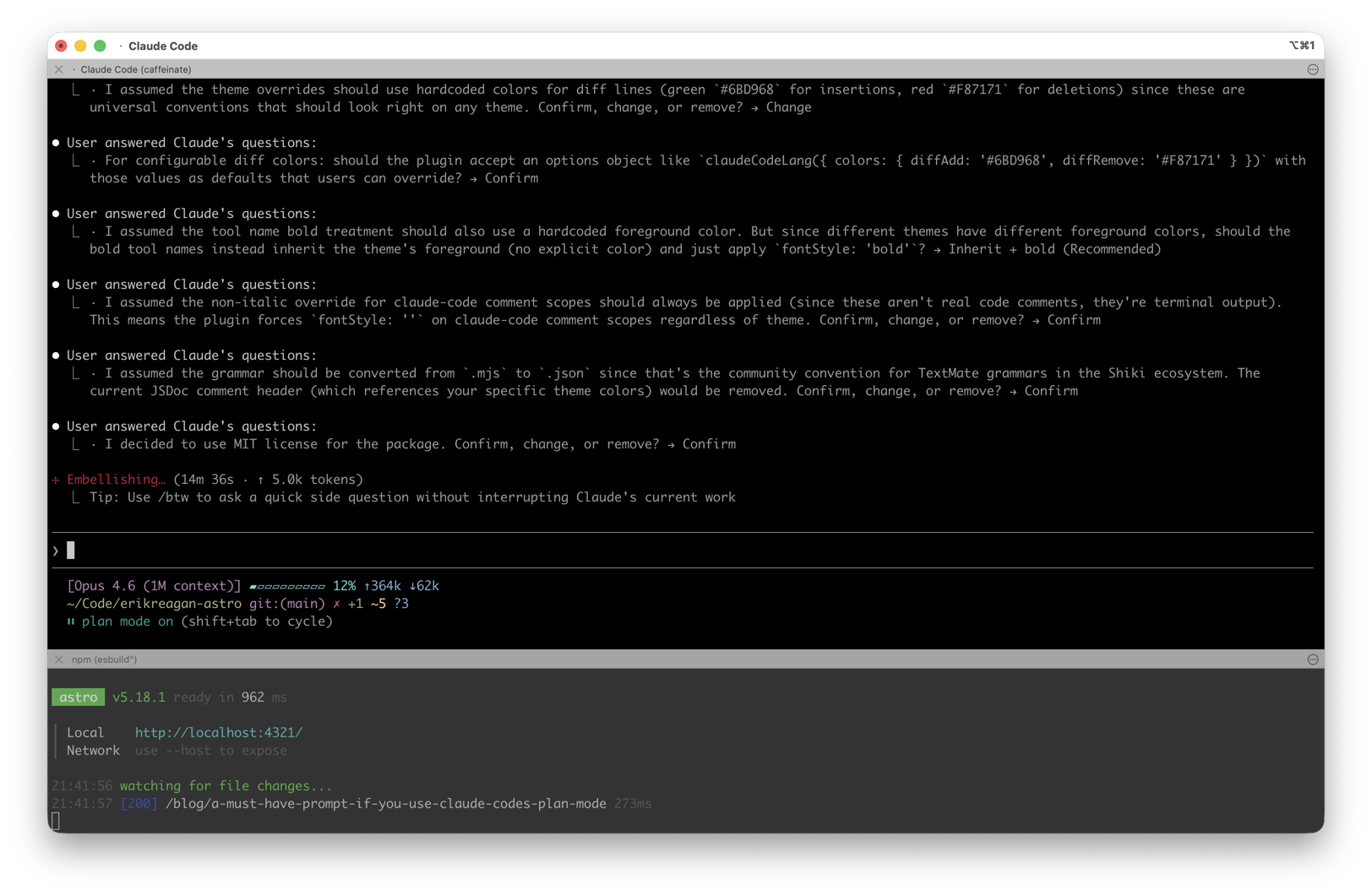 Claude Code after walking through multiple plan assumptions